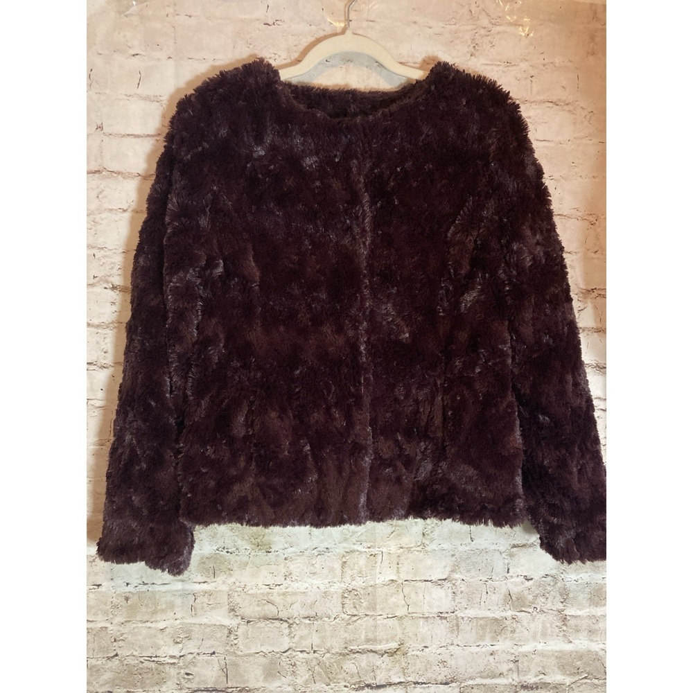 Sanctuary Coat Medium Burgundy Faux Fur Plush Cropped Super Soft Snap Up